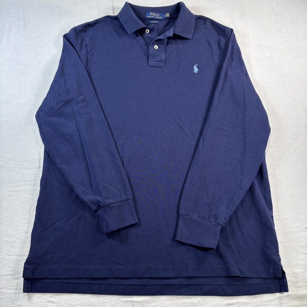 Polo Ralph Lauren Blue Long Sleeve Classic Fit Men's Polo Large